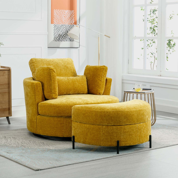 Hokku Designs Kebrina Upholstered Swivel Barrel Chair with Ottoman